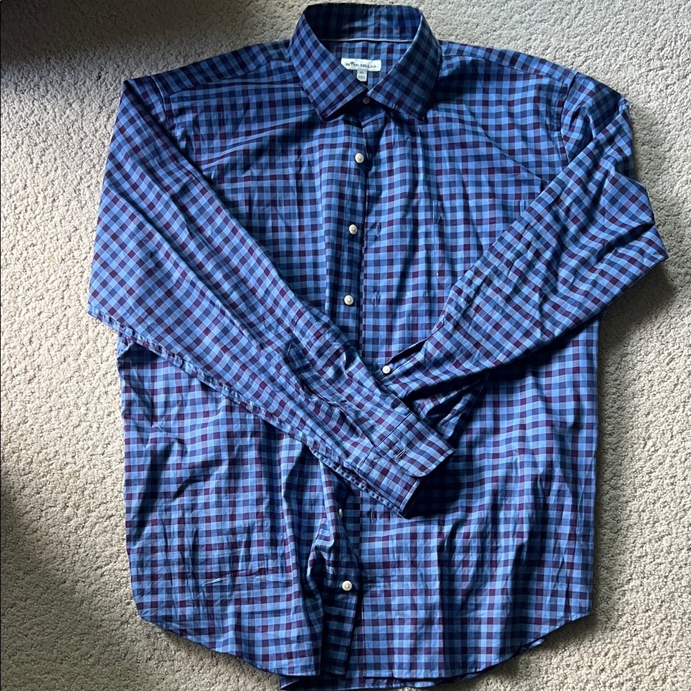 Peter Millar Navy and Burgundy Plaid Shirt